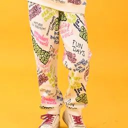 Anthrilo Fleece Full Sleeves Colorful Text Printed Joggers - White image 1