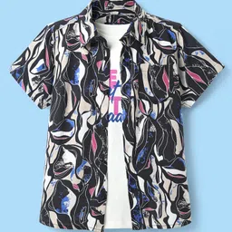 Pine Kids Viscose Woven Half Sleeves Abstract Printed Shirt With Sleeveless Tank T-Shirt With Text Print - Multicolour-picture-20