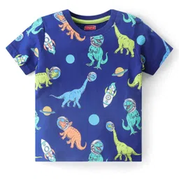 Babyhug Single Jersey Knit  Half Sleeves Nightsuit with Dino Print - Navy Blue image 2