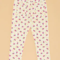 Pantaloons Junior Cotton Hearts Printed Leggings - Off White image 3