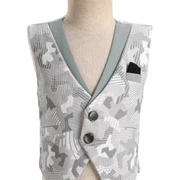 Rikidoos Cotton Full Sleeves Abstract Printed 3 Piece Party Suit Set With Bow - Black & Light Grey image 2