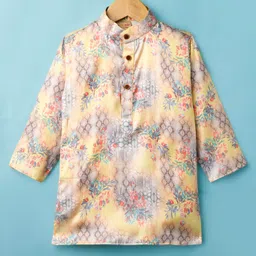 Ridokidz Full Sleeves Floral Printed Kurta Pyjama Set - Yellow image 2