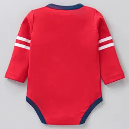 Babyhug Cotton Knit Full Sleeves Striped Onesie With Soccer Printed Leggings - Red image 3