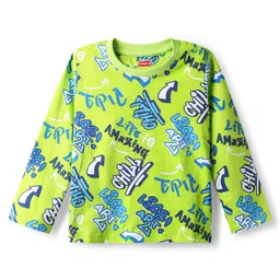 Babyhug Cotton Knit Full Sleeves Co-ords Night Suit with Text Print - Limegreen image 3