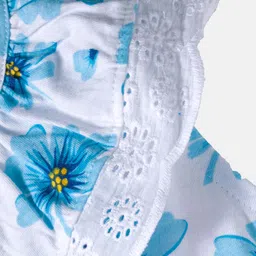 Babyhug 100% Cotton Knit Sleeveless Knotted Top with Floral Print & Frill Detailing - Blue image 3