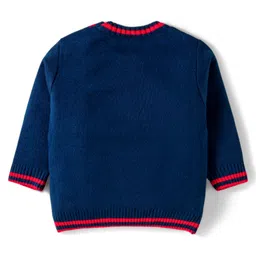 Babyhug Knitted Full Sleeves Sweater Set With Teddy Bear Design - Navy Blue image 3