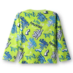 Babyhug Cotton Knit Full Sleeves Co-ords Night Suit with Text Print - Limegreen image 4