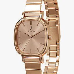 Sylvi Women Patterned Dial & Stainless Steel Straps Analogue Multi Function Watch EL-Rose-Rose-mesh image 3