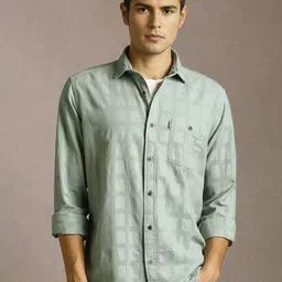 Louis Philippe Jeans Textured Spread Collar Slim Fit Pure Cotton Shirt-image-46