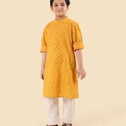 Fabindia Boys Mustard Cotton Printed Kurta image 4