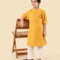 Fabindia Boys Mustard Cotton Printed Kurta image 5