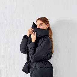 Cover Story Black Regular Fit Puffer Jacket image 3