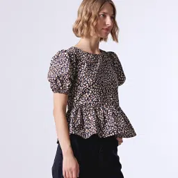 Cover Story Brown & White Printed Top image 3