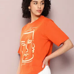 Dillinger Orange Cotton Printed Oversized T-Shirt image 3