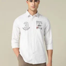 U.S. Polo Assn. White & Brown Cotton Regular Fit Striped Shirt-picture-25