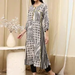 Biba Ivory Straight Fit Printed Kurta image 3