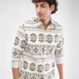 Spykar White Slim Fit Printed Shirt image 3