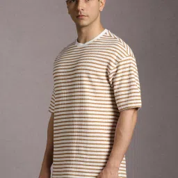 Louis Philippe White Cotton Regular Fit Striped T-Shirt image 3