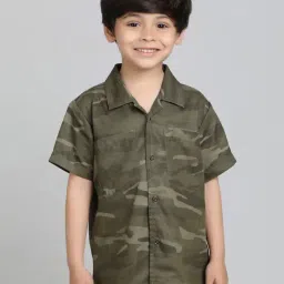Tales & Stories Boys Olive Cotton Camouflage Shirt-picture-42