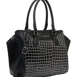 Caprese Black & Silver Lily Animal Effect Large Leather Satchel image 4