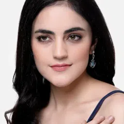 Zeneme Rhodium Plated Silver AD Teardrop Crystal Drop Earrings image 3