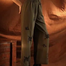 Kazo Olive Relaxed Fit Embellished Pants image 3