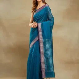 Fabindia Blue Woven Pattern Saree-image-9