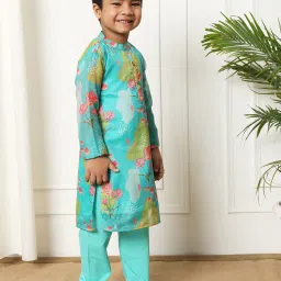 READIPRINT FASHIONS Kids Sea Green Floral Print Full Sleeves Kurta with Pyjamas image 3
