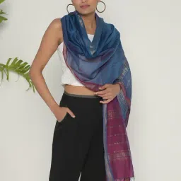FabBasics by Fabindia Blue Plain Stole-picture-13