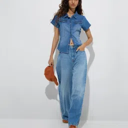 nuon women Nuon by Westside Blue Faded Denim Shirt image 3