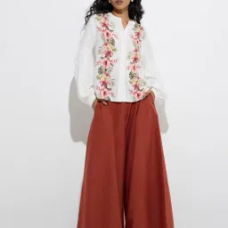 LOV by Westside Rust Wide-Leg High-Rise Cotton-Blend Pants image 3