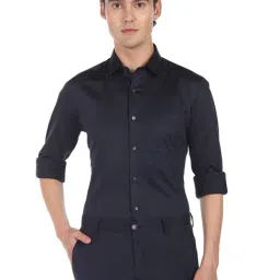 Arrow Navy Blue Cotton Slim Fit Shirt-picture-28