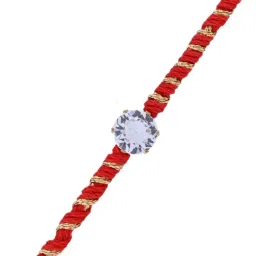 Aapno Rajasthan Red Minimal Solitaire Stone Casual Rakhi with Roli Chawal & Greetings Card image 3