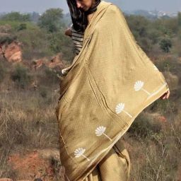 Chidiyaa Olive Block Printed Modal Silk Saree-picture-9