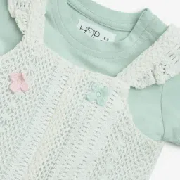 HOP Baby by Westside White Crochet Cotton-Blend Dungaree & T-Shirt Set image 3