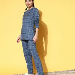 Sweet Dreams Slate Blue Chequered Pyjama Sets image 3