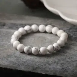 Ornate Jewels White Howlite Round Stretchable Beads Bracelet-image-46