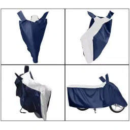 Auto Pearl Waterproof Two Wheeler Cover For Suzuki Samurai (White & Blue) image 3