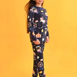 Anthrilo Kids Blue Cotton Printed Full Sleeves T-Shirt & Trouser image 3