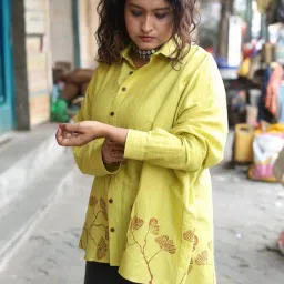 quirkybae Quirky Bae Lime Green Cotton Printed Shirt image 3