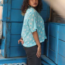 quirkybae Quirky Bae Sky Blue Cotton Printed Shirt image 3