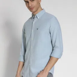 american eagle outfitters American Eagle Blue Cotton Slim Fit Texture Shirt image 3