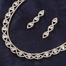 Rubans 18K Gold Plated AD & White Cubic Zirconia Studded Necklace and Earring Set image 2