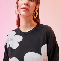 Bewakoof Black Floral Oversized Sweater image 3