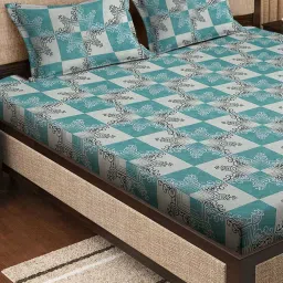Klotthe Turquoise 400 TC Cotton Double Bedsheet with 2 Pillow Covers image 3