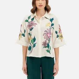 Kazo Beige Floral Print Shirt-image-70