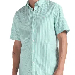 Tommy Hilfiger Olympic Green & Optic White Stripes Regular Fit Shirt-picture-18