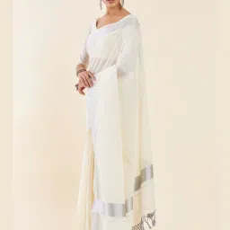 Soch Off-White Cotton Woven Saree With Unstitched Blouse image 3