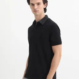 Rare Rabbit Black Cotton Regular Fit Solid Polo T-Shirt image 3