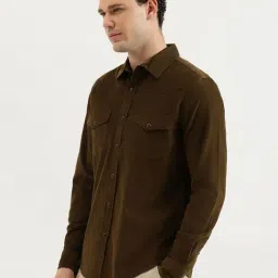 United Colors of Benetton Brown Cotton Regular Fit Texture Shirt image 3